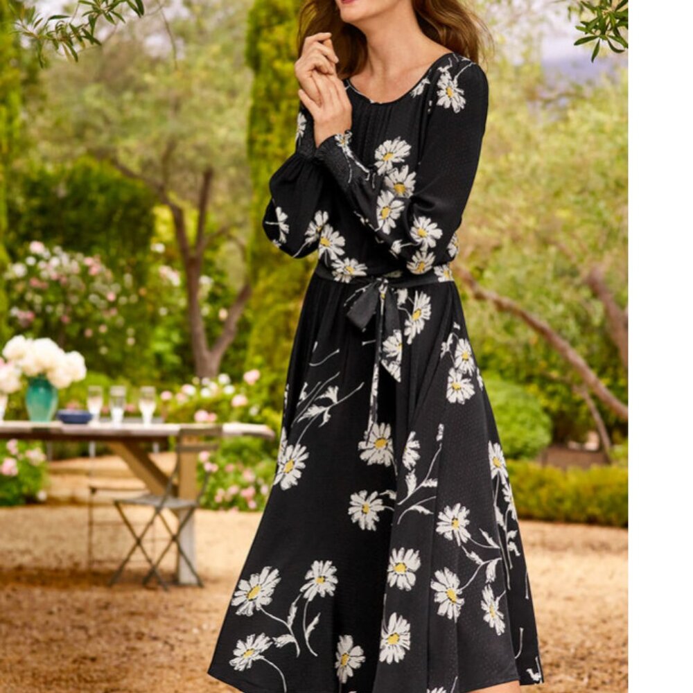 Talbots Vintage Daisy Fit & Flare Dress in Black, White, and Yellow - Picture 3 of 5